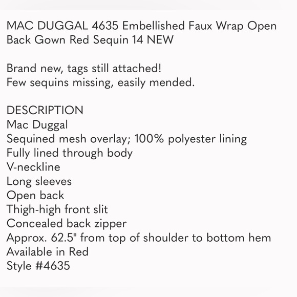 MAC DUGGAL 4635 Embellished Faux Wrap Open Back Gown Red Sequin 14 NEW - Picture 9 of 9